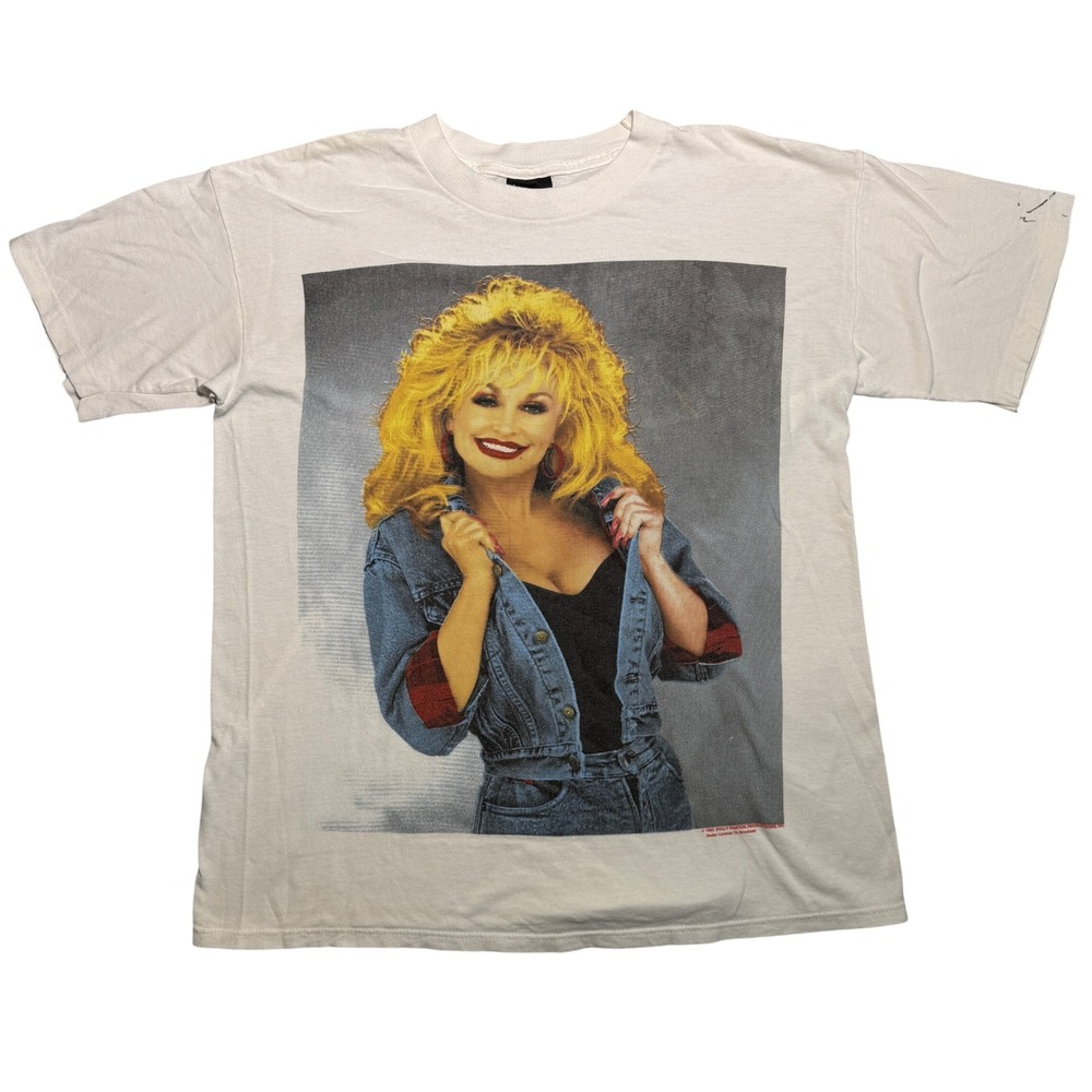 Vintage 1993 Dolly Parton Brockum T-Shirt White Single Stitch Large Made in USA